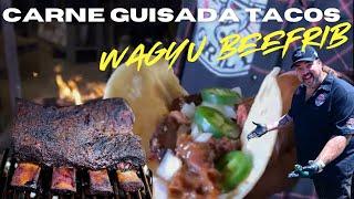 Carne Guisada smoked beef rib TACOS off the Big Green Egg in Texas using WAGYU beef rib WHAT!!!!