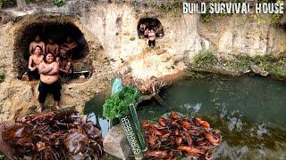 Build a Survival House in Jungle Near River !! Ex Romeo Cave House !! Wild Food ko Maja Ledai 12Hrs