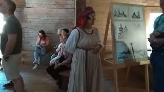 Novgorod, wooden museum - 1. Ancient church from the inside, stone cross, the bells.