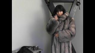 Sexy mistress in crystal fox fur coat