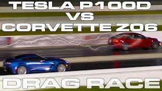 Tesla Model S P100D takes on a 650HP Corvette Z06 Drag Racing 1/4 Mile