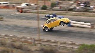 Giant Wheelie by a Turbocharged VW Beetle, Carlsbad Raceway drag strip