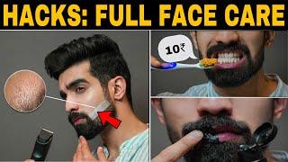 10 Hacks for FULL FACE CARE *Affordable*| Lip care|Skin Care| Blackheads| Yellow Teeth| Hindi