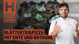 Quick puff pastry pizza with duck and red cabbage recipe by Steffen Henssler