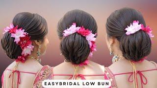 EASY BRIDAL LOW BUN #advancehairstyle #bridalhairstyle #simplehairstyle #easyhairstyle #hairstyl