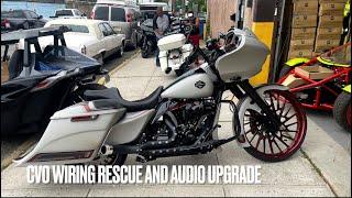 Shelby’s Cvo Road glide in for a wiring rescue and a Nvs Audio stage 3 audio upgrade.