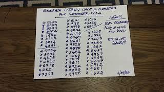 GEORGIA LOTTERY CASH 4 NUMBERS FOR NOVEMBER, 2024