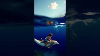 Adorable Boy's Magical Dolphin Ride! #dolphin #cute #ocean #joy #funny #ai #animallover #moments