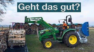 Holzbündel verladen + transportieren mit John Deere - Brennholz lagern - einfach + günstig