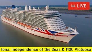 SHIPS TV - MSC Virtuosa, Independence of the Seas & Iona Shps Depart Port of Southampton (LIVE)