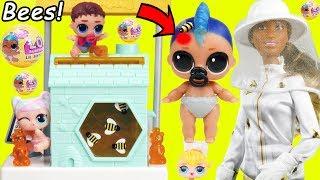 LOL SURPRISE Dolls Lil Punk Boi Gets Stung by Big Bees with Barbie Beekeeper Beehive Pearl Playset