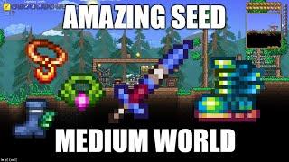 Terraria 1.4.4.9 Amazing Seed Medium World - All Terraspark Boot Items And Enchanted Swords!