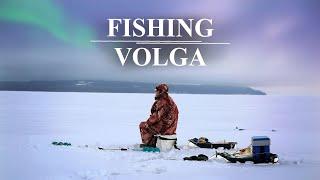 Ice fishing in Volga River