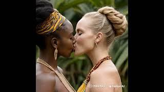 Passionate Jungle Kiss: Black and White Women Lock Lips in the Wild #lesbian  #kisses #kiss #love