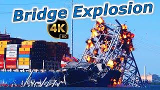 NEW Angles 4K Video Closeups Key Bridge Blast Dali Ship