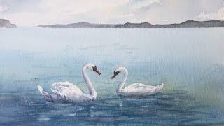 Рисуем Лебедей из фигуры "2".Акварель.Painting Swans using figure "2", watercolour