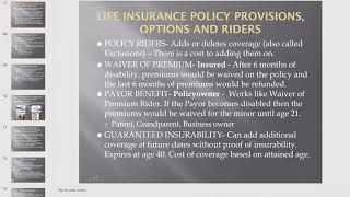 Provisions, Options & Riders for Life Ins