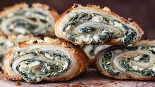 Spinach and Feta Cheese Puff Pastry Rolls | Easy Appetizer Recipe