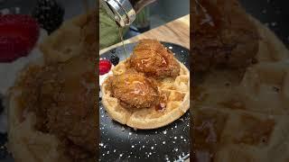 The FRIED CHICKEN & WAFFLES from The Grotto BK in Brooklyn, NYC are incredible!  #DEVOURPOWER
