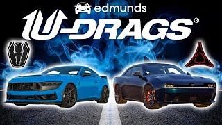 EDMUNDS U-DRAGS: Ford Mustang Dark Horse vs. Dodge Charger Daytona EV | Handling, Acceleration, More