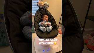 Jealousy is real #livingwithatoddler #newbornbaby #toddlermoments #momlife #babygirl #toddlerlife