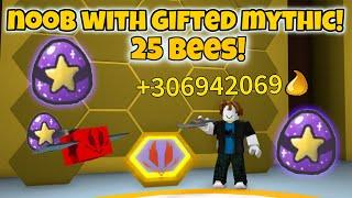 Noob With Gifted Mythic Bee! Gets 25 Bees in 30 minutes - Bee Swarm Simulator