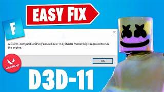 How To Fix D3D11 compatible GPU (feature level 11.0 shadermodel5.0) D3D11 Error Fix in Fortnite 2024