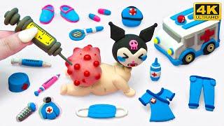 ️ POP THE PIMPLES Kuromi with Polymer Clay Miniature Doctor Set‍️ Playset Ambulans  Newborn Baby