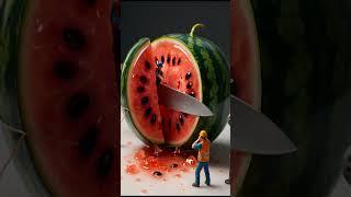 Satisfying Cut!  Mini Workers Slice a Giant Transparent Watermelon (ASMR Edition)