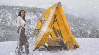 ️CAMPING IN HEAVY SNOW WITH A NEW INFLATABLE TENT