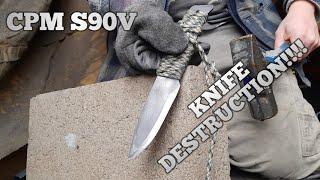 Cpm S90V knife vs cinder block and Antler. Knife Destruction. will it break!!?? durability test