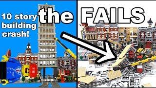 Lego train crash with huge skyscraper: the FAILS