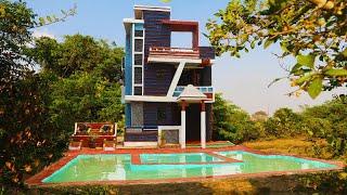 Build Most Creative 3-Story Modern Style Mud House With Seating & Swimming Pool In Forest [Part end]