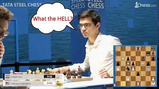 Super GM Fabiano Caruana blunders like an 1000 Elo against GM Anish Giri