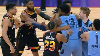 Devin Booker shoves Cam Spencer for trying to snatch the ball and everyone gets involved 