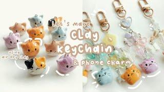 How I make Cat Clay Keychain and Phone Charm with Air Dry Clay and Beads // Clay with Me 10