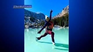 "Wild ice" seeker hikes to Lake Haiyaha in Rocky Mountain National Park for a skate on the jade-like