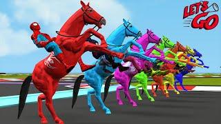 Spider-Man horse racing overcomes exciting challenges vs hulk vs iron man | Game GTA 5 superheroes