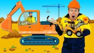 "Construction Machines" Kids Song - Diggers, Trucks, Backhoe, Construction Toys