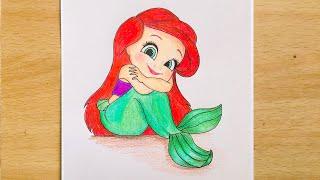 How to Draw Ariel from The Little Mermaid | Disney Princess | Colored Pencil