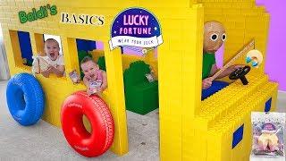 Baldi's Basics in Real Life Giant Lego Fort School Bus Opening Wowwee Lucky Fortune Cookies!