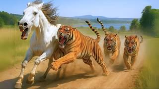 CABALLO ES ABANDONADO PARA SER DEVORADO POR TIGRES HAMBRIENTOS, LO QUE PASA TE DEJARÁ EN SHOCK...