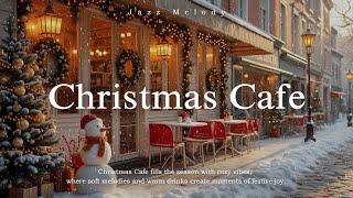 Christmas Cafe | Snowy Christmas Cafe Ambience with Soft Piano Jazz Music for Relaxing