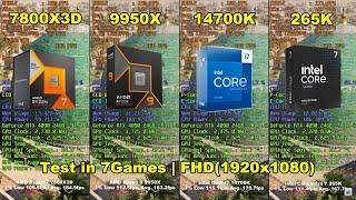 Intel Core  Ultra 7 265K vs 14700K vs 7800X3D vs 9950X + RTX 4090 | Test in 7 Games | FHD(1920x1080)