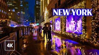 New York City Rainy Night Walk in Manhattan - Walking Tour 4K