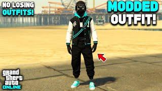 GTA 5 Online Easy Black Joggers Modded Outfit With Blue Glitched Hood! (No Transfer)