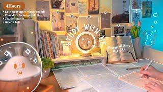 4-HOUR ️Late Night Study With Me • Rain sounds + Jazz Lofi bgm • Pomodoro 50-10 • Day169