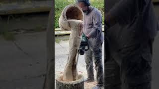 Carving a water bucket using Makita UC4051A 16" Electric Chain Saw