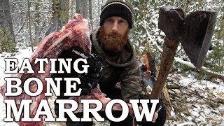 Eating BONE MARROW like CAVEMAN in the FOREST | 100-YEAR-OLD AXE!!! | Bow Drill Fire From Scratch