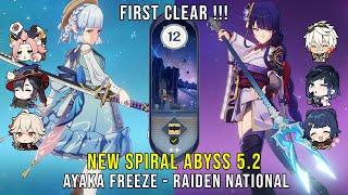 NEW Genshin Impact Abyss 5.2 | C0 Ayaka Freeze and C0 Raiden National Floor 12 9 Stars